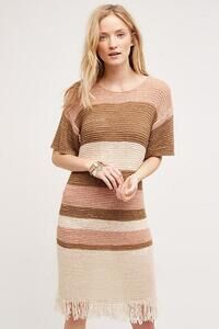 ISY & KI FRINGED SANDSTRIPE DRESS Anthropologie Sz XS